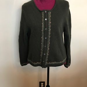 Olive green embroidered cardigan